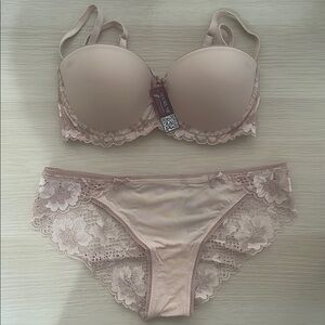 Elegant Lace Trimmed Bra and Panty Set